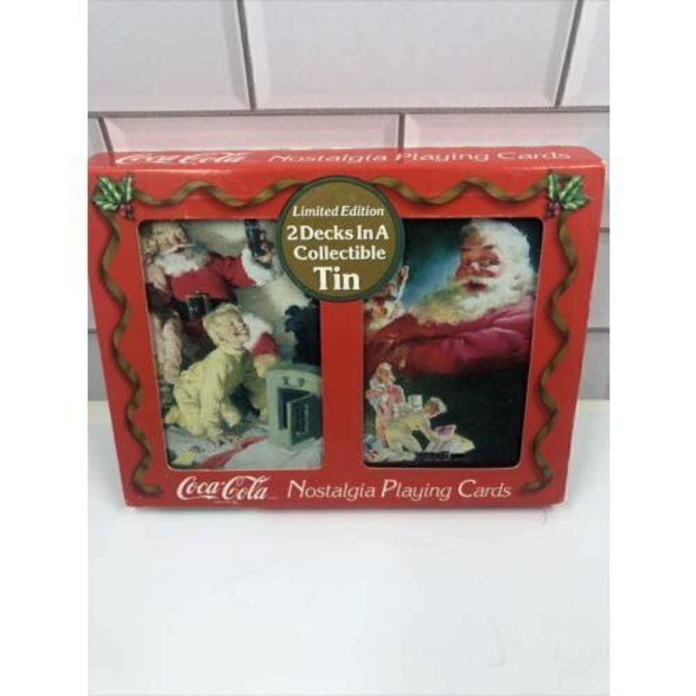 *Vintage Christmas Coca-Cola Playing Cards Santa Clause Tin Limited Edition 1996
